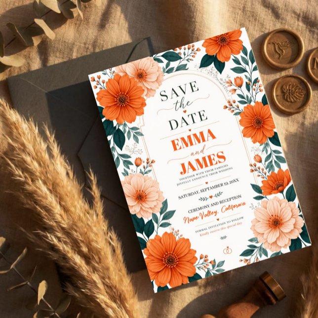 Orange Floral  Wedding Invitation (Créateur téléchargé)