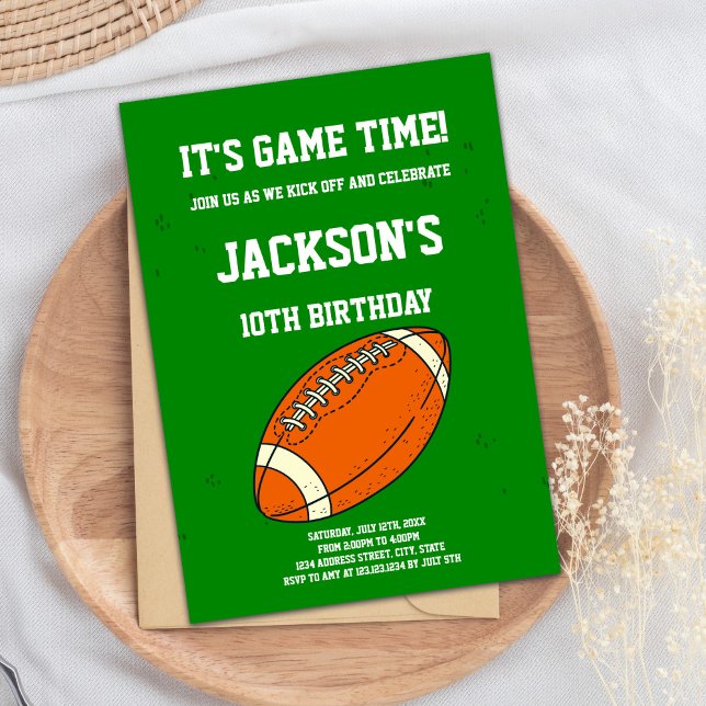 Orange & Football Vert Invitation Anniversaire (Orange Green Football Birthday Invitations)