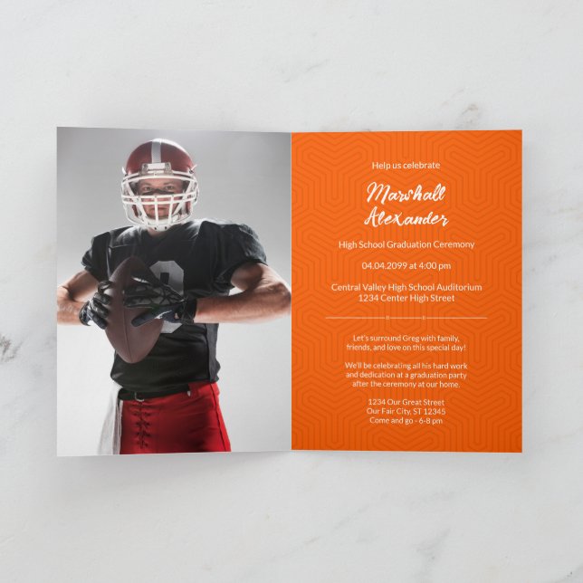 Orange Geometry Graduation Photo Invitation (Intérieur)