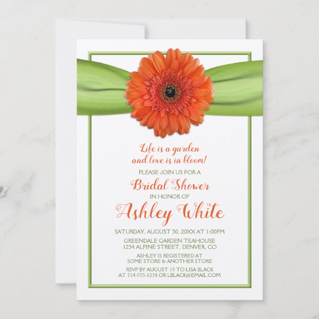 Orange Gerber Daisy Green Bridal Douche Invitation (Devant)