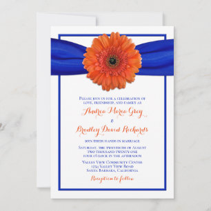 Orange Gerbera Daisy Faire-part de mariage bleu