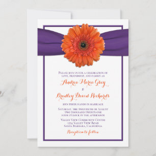 Orange Gerbera Daisy Violet Faire-part de mariage