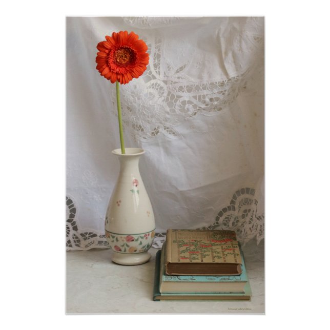 Orange gerbera et poster livres (Devant)