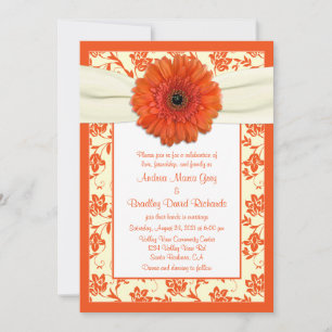 Orange Gerbera Ivory Floral Faire-part de mariage