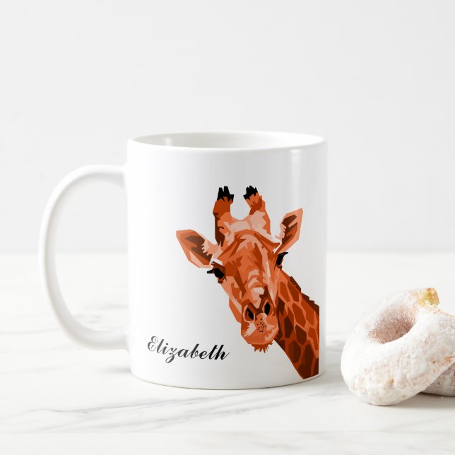 Orange Giraffe Pop Art Personnalisé Café Mug (Avec donut)