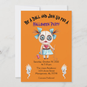 Orange Girl Voodoo Doll Halloween Party Invitation