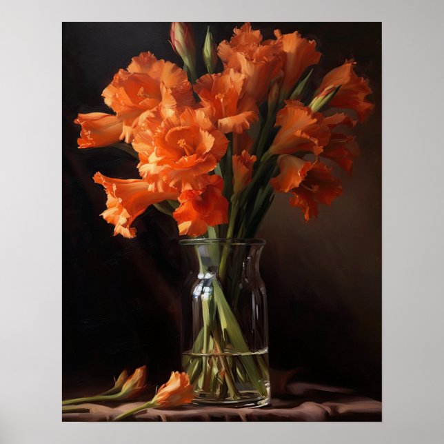 Orange Gladiolus Fleurs Art Imprimer Poster (Devant)