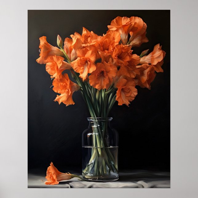Orange Gladiolus Fleurs Art Imprimer Poster (Devant)