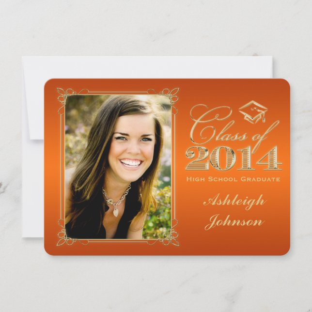 Orange, Gold Class of 2014 Photo Grad Invitation 2 (Devant)