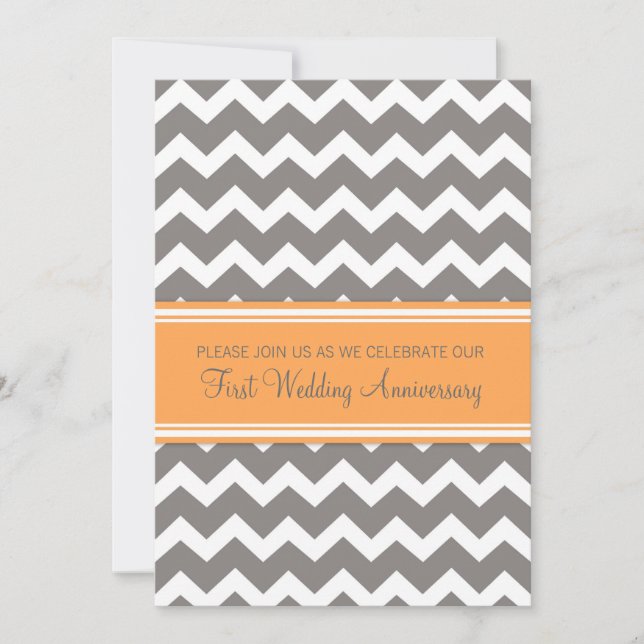 Orange Grey Chevron 1er anniversaire Invitation (Devant)