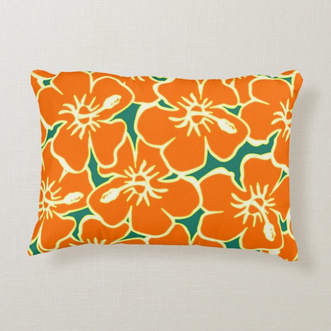 Orange Hibiscus Fleurs tropicales Coussin hawaïen (Dos)