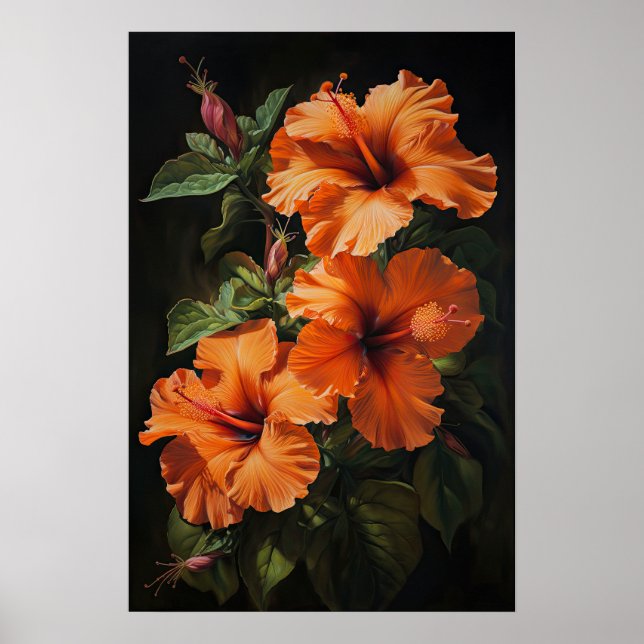 Orange Hibiscus Flower Art Imprimer Poster (Devant)