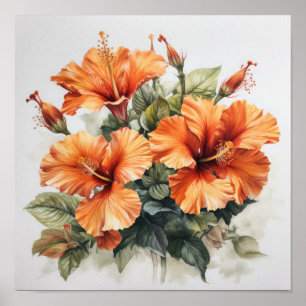 Orange Hibiscus Flower Art Imprimer Poster