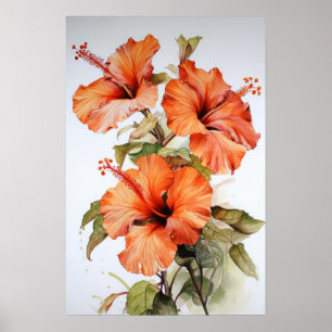 Orange Hibiscus Flower Art Imprimer Poster