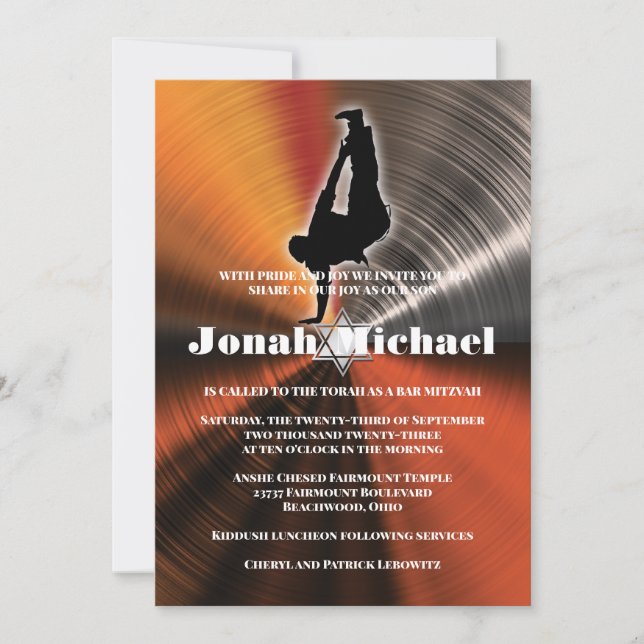 Orange Hip-Hop Dance Dancer Bar Mitzvah Invitation (Devant)