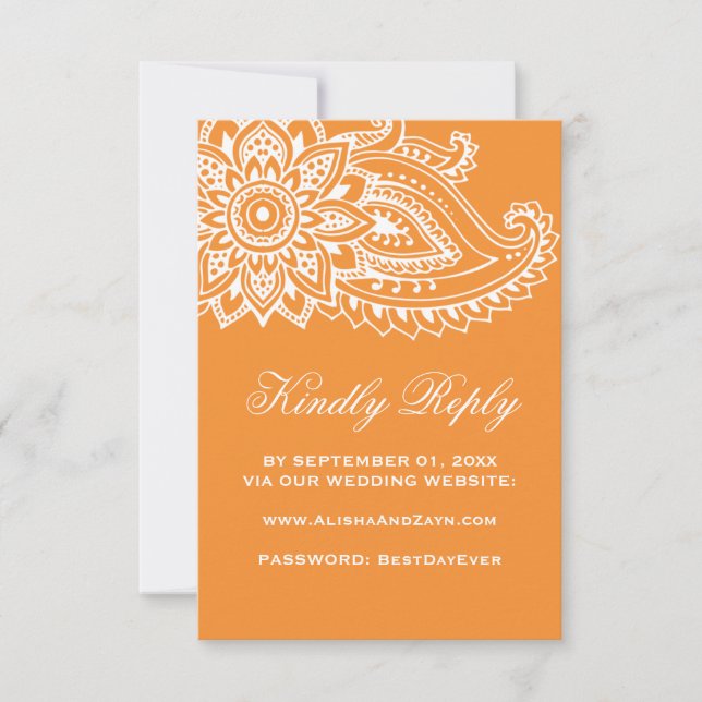 Orange Indian Paisley Site Mariage RSVP Card (Devant)