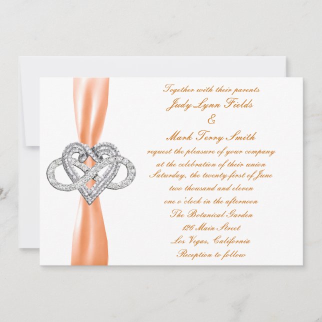 Orange Infinity Heart Faire-part de mariage (Devant)