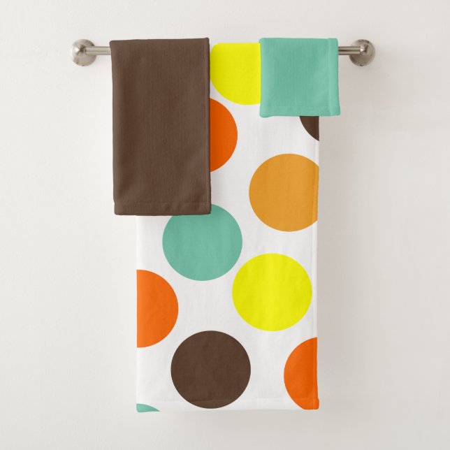 Orange, Jaune, Brown, Points Bleus Serviette de ba (En situation)