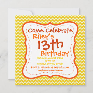 Orange Jaune Chevron Invitations de fête d'anniver