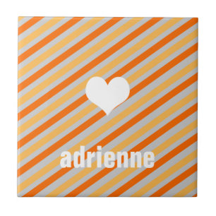 Orange jaune rayures coeur moderne carreau d'affic