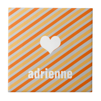Orange jaune rayures coeur moderne carreau d'affic