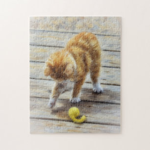 Orange Kitten Jouer avec une souris Puzzle d'art
