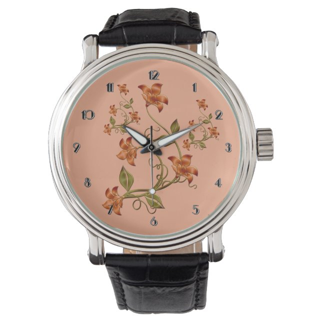 Orange Lillies Floral Patch Montre Poignée (devant)