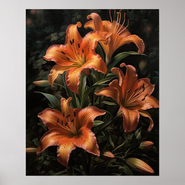 Orange Lily Flowers Art Imprimer Affiches (Devant)