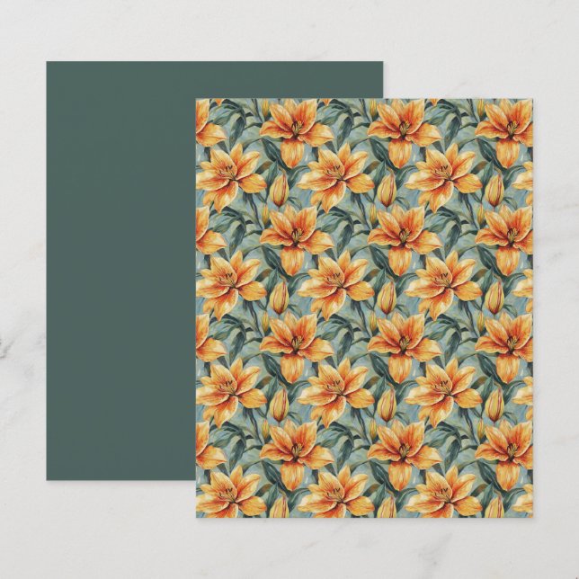 Orange Lily & Sage Background Scrapbook Paper (Devant / Derrière)