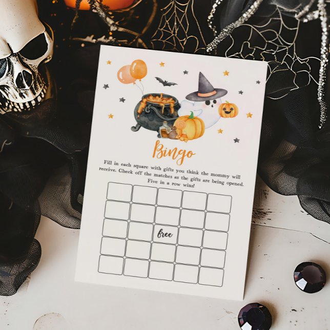 Orange Little Boo Ghost Baby shower Bingo Jeu (Ghost Halloween Baby Shower Bingo Game)