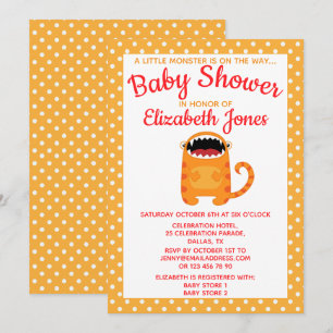 Orange Little Monster Baby shower Invitation