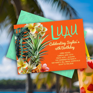 Orange Luau Anniversaire Personnalisé Invitations