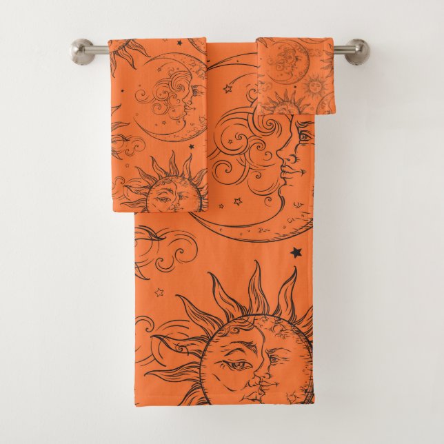 Orange Magique Vintage Céleste Soleil Lune Étoiles (En situation)