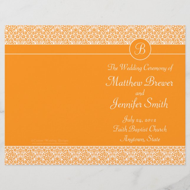 Orange Mariage Ordre de service et programme de cé (Devant)