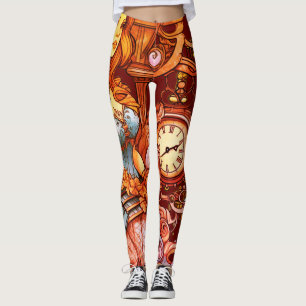 Orange + Marron Steampunk Sirène Leggings Personna