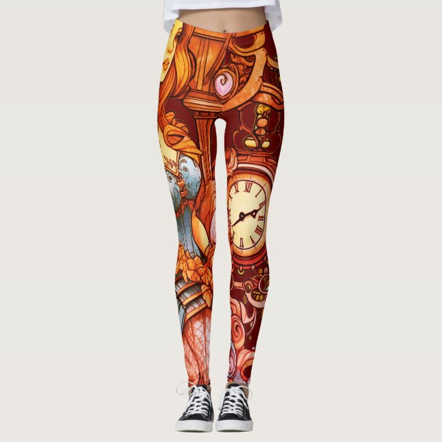 Orange + Marron Steampunk Sirène Leggings Personna (Devant)