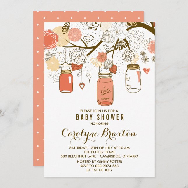 Orange Mason Jars | Invitation Baby shower (Devant / Derrière)
