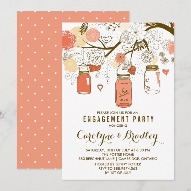 Orange Mason Jars | Invitation de la partie d'enga (Devant / Derrière)