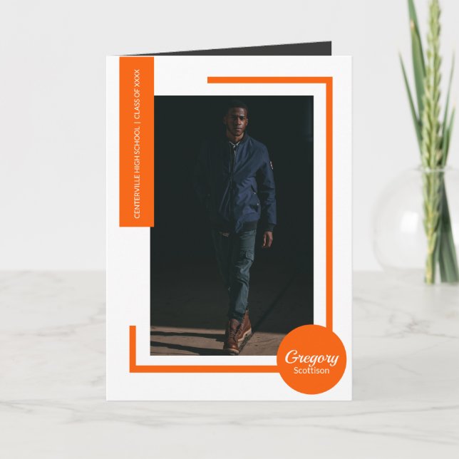 Orange Modern Photo Graduation Invitation (Devant)