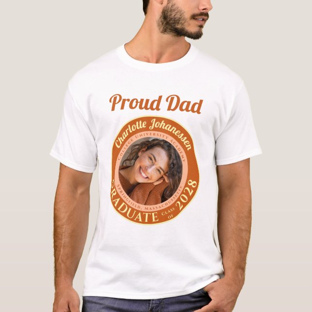 Orange Modern Photo Proud Dad Graduation T-Shirt (Devant)