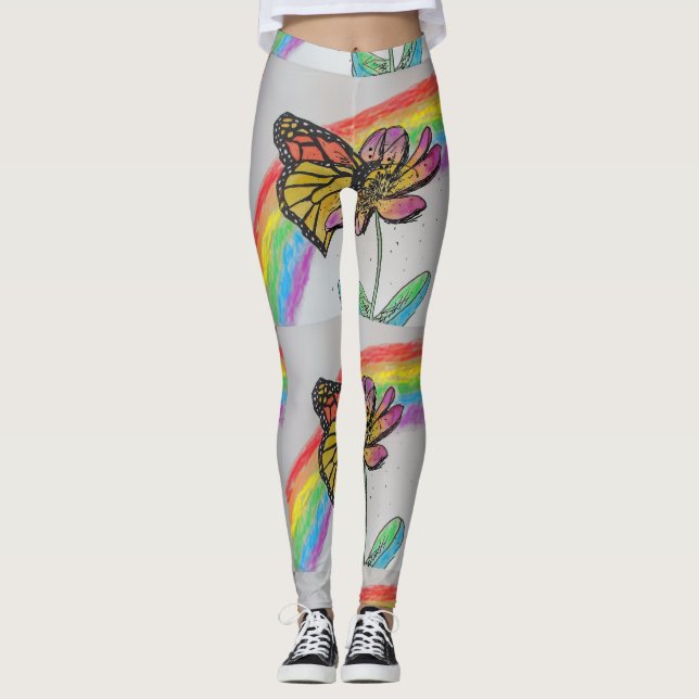Orange Monarch Arc en arc-en-ciel Leggings aquarel (Devant)