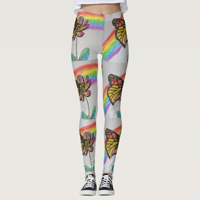Orange Monarch Arc en arc-en-ciel Leggings aquarel (Devant)