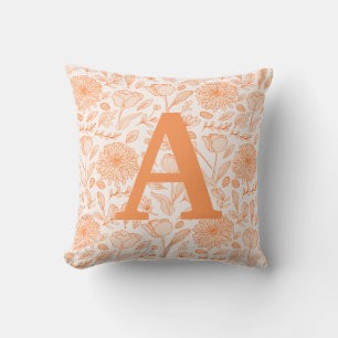 Orange Monogramme Floral Girls Jeter Oreiller
