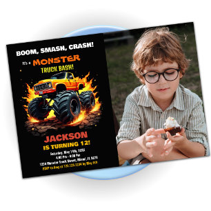 Orange Monster Truck Invitations Anniversaire Phot
