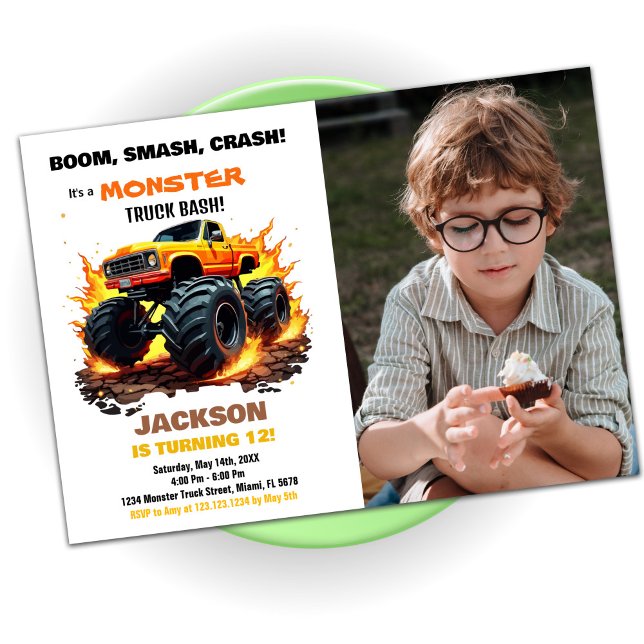 Orange Monster Truck Invitations Anniversaire Phot (Orange Monster Truck Birthday Invitations Photo)