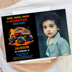 Orange Monster Truck Invitations Anniversaire Phot