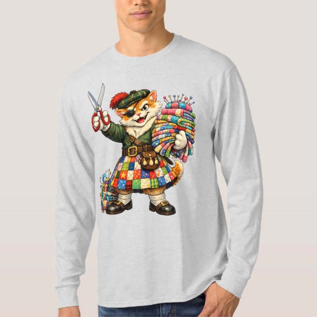 Orange naughty kitty in quilt kilt T-Shirt (Devant)