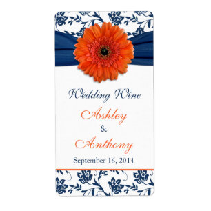 Orange Navy Mariage Daisy Wine Bottle Étiquettes