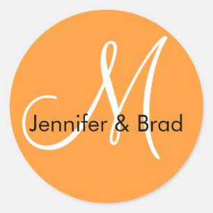 Orange Noms Monogramme Mariage Faveur Stickers