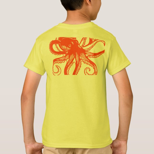 Orange Octopus Kids T-Shirt – Cute Sea Animal Tee  (Dos)
